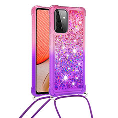Custodia Silicone Cover Morbida Bling-Bling con Cinghia Cordino Mano S01 per Samsung Galaxy A72 5G Rosa Caldo