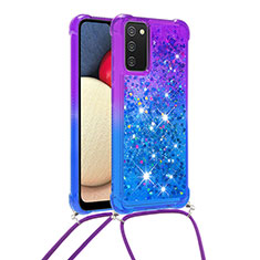 Custodia Silicone Cover Morbida Bling-Bling con Cinghia Cordino Mano S01 per Samsung Galaxy F02S SM-E025F Viola