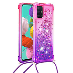 Custodia Silicone Cover Morbida Bling-Bling con Cinghia Cordino Mano S01 per Samsung Galaxy M40S Rosa Caldo