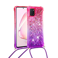 Custodia Silicone Cover Morbida Bling-Bling con Cinghia Cordino Mano S01 per Samsung Galaxy M60s Rosa Caldo