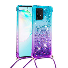 Custodia Silicone Cover Morbida Bling-Bling con Cinghia Cordino Mano S01 per Samsung Galaxy M80S Cielo Blu