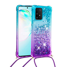 Custodia Silicone Cover Morbida Bling-Bling con Cinghia Cordino Mano S01 per Samsung Galaxy S10 Lite Cielo Blu