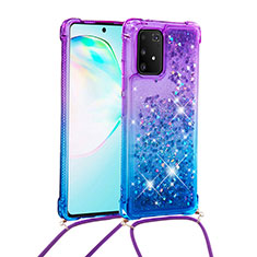 Custodia Silicone Cover Morbida Bling-Bling con Cinghia Cordino Mano S01 per Samsung Galaxy S10 Lite Viola