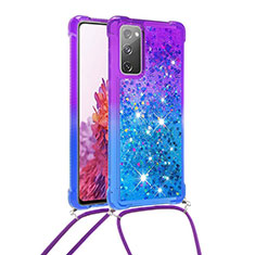 Custodia Silicone Cover Morbida Bling-Bling con Cinghia Cordino Mano S01 per Samsung Galaxy S20 FE 4G Viola