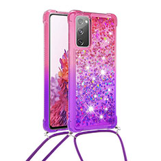 Custodia Silicone Cover Morbida Bling-Bling con Cinghia Cordino Mano S01 per Samsung Galaxy S20 FE 5G Rosa Caldo