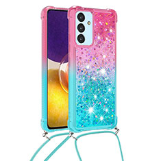 Custodia Silicone Cover Morbida Bling-Bling con Cinghia Cordino Mano S01 per Samsung Galaxy S23 FE 5G Rosa