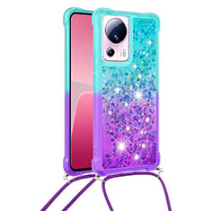 Custodia Silicone Cover Morbida Bling-Bling con Cinghia Cordino Mano S01 per Xiaomi Civi 2 5G Cielo Blu