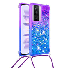 Custodia Silicone Cover Morbida Bling-Bling con Cinghia Cordino Mano S01 per Xiaomi Redmi K60 5G Viola