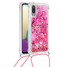 Custodia Silicone Cover Morbida Bling-Bling con Cinghia Cordino Mano S02 per Samsung Galaxy A02 Rosa Caldo