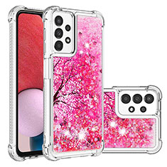 Custodia Silicone Cover Morbida Bling-Bling con Cinghia Cordino Mano S02 per Samsung Galaxy A13 4G Rosa Caldo