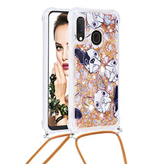 Custodia Silicone Cover Morbida Bling-Bling con Cinghia Cordino Mano S02 per Samsung Galaxy A20e Oro