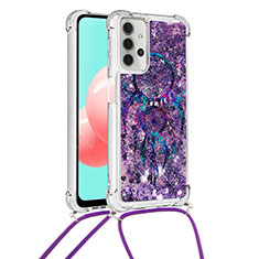 Custodia Silicone Cover Morbida Bling-Bling con Cinghia Cordino Mano S02 per Samsung Galaxy A32 5G Viola