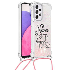 Custodia Silicone Cover Morbida Bling-Bling con Cinghia Cordino Mano S02 per Samsung Galaxy A33 5G Rosa