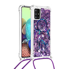 Custodia Silicone Cover Morbida Bling-Bling con Cinghia Cordino Mano S02 per Samsung Galaxy A71 5G Viola