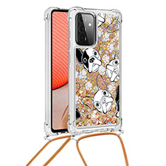 Custodia Silicone Cover Morbida Bling-Bling con Cinghia Cordino Mano S02 per Samsung Galaxy A72 4G Oro