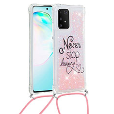 Custodia Silicone Cover Morbida Bling-Bling con Cinghia Cordino Mano S02 per Samsung Galaxy A91 Multicolore