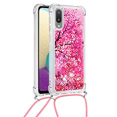 Custodia Silicone Cover Morbida Bling-Bling con Cinghia Cordino Mano S02 per Samsung Galaxy M02 Rosa Caldo