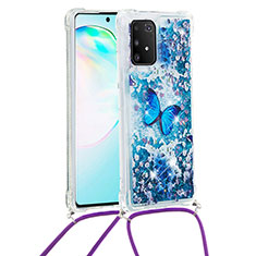 Custodia Silicone Cover Morbida Bling-Bling con Cinghia Cordino Mano S02 per Samsung Galaxy S10 Lite Blu