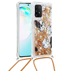 Custodia Silicone Cover Morbida Bling-Bling con Cinghia Cordino Mano S02 per Samsung Galaxy S10 Lite Oro