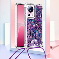 Custodia Silicone Cover Morbida Bling-Bling con Cinghia Cordino Mano S02 per Xiaomi Civi 2 5G Viola