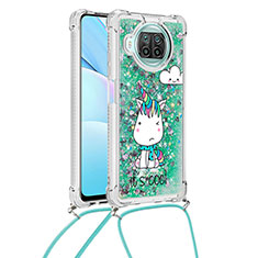 Custodia Silicone Cover Morbida Bling-Bling con Cinghia Cordino Mano S02 per Xiaomi Mi 10T Lite 5G Verde