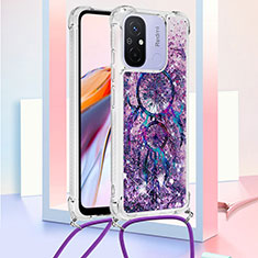 Custodia Silicone Cover Morbida Bling-Bling con Cinghia Cordino Mano S02 per Xiaomi Poco C55 Viola