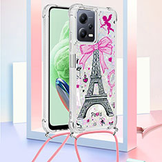 Custodia Silicone Cover Morbida Bling-Bling con Cinghia Cordino Mano S02 per Xiaomi Poco X5 5G Oro Rosa