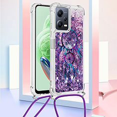 Custodia Silicone Cover Morbida Bling-Bling con Cinghia Cordino Mano S02 per Xiaomi Poco X5 5G Viola