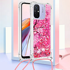 Custodia Silicone Cover Morbida Bling-Bling con Cinghia Cordino Mano S02 per Xiaomi Redmi 12C 4G Rosa Caldo