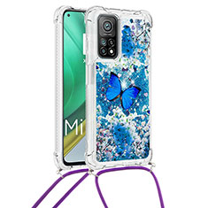 Custodia Silicone Cover Morbida Bling-Bling con Cinghia Cordino Mano S02 per Xiaomi Redmi K30S 5G Blu