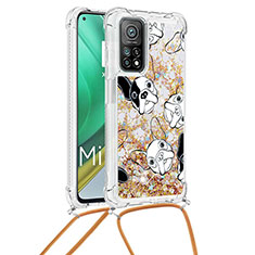 Custodia Silicone Cover Morbida Bling-Bling con Cinghia Cordino Mano S02 per Xiaomi Redmi K30S 5G Oro