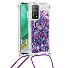 Custodia Silicone Cover Morbida Bling-Bling con Cinghia Cordino Mano S02 per Xiaomi Redmi K30S 5G Viola