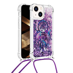 Custodia Silicone Cover Morbida Bling-Bling con Cinghia Cordino Mano S03 per Apple iPhone 13 Viola