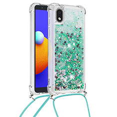 Custodia Silicone Cover Morbida Bling-Bling con Cinghia Cordino Mano S03 per Samsung Galaxy A01 Core Verde
