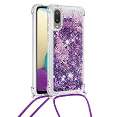 Custodia Silicone Cover Morbida Bling-Bling con Cinghia Cordino Mano S03 per Samsung Galaxy A02 Viola