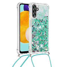 Custodia Silicone Cover Morbida Bling-Bling con Cinghia Cordino Mano S03 per Samsung Galaxy A04s Verde