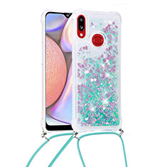 Custodia Silicone Cover Morbida Bling-Bling con Cinghia Cordino Mano S03 per Samsung Galaxy A10s Verde