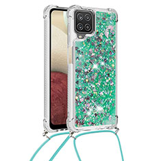 Custodia Silicone Cover Morbida Bling-Bling con Cinghia Cordino Mano S03 per Samsung Galaxy A12 5G Verde