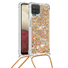 Custodia Silicone Cover Morbida Bling-Bling con Cinghia Cordino Mano S03 per Samsung Galaxy A12 Oro