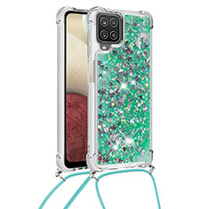 Custodia Silicone Cover Morbida Bling-Bling con Cinghia Cordino Mano S03 per Samsung Galaxy A12 Verde