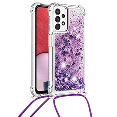 Custodia Silicone Cover Morbida Bling-Bling con Cinghia Cordino Mano S03 per Samsung Galaxy A13 4G Viola