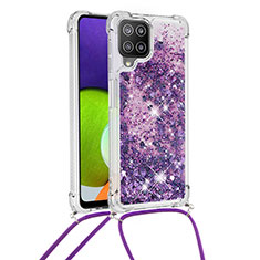 Custodia Silicone Cover Morbida Bling-Bling con Cinghia Cordino Mano S03 per Samsung Galaxy A22 4G Viola