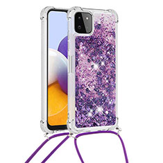 Custodia Silicone Cover Morbida Bling-Bling con Cinghia Cordino Mano S03 per Samsung Galaxy A22 5G Viola