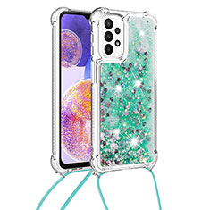 Custodia Silicone Cover Morbida Bling-Bling con Cinghia Cordino Mano S03 per Samsung Galaxy A23 4G Verde