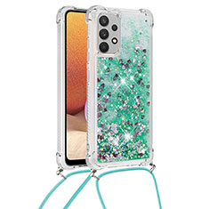 Custodia Silicone Cover Morbida Bling-Bling con Cinghia Cordino Mano S03 per Samsung Galaxy A32 5G Verde