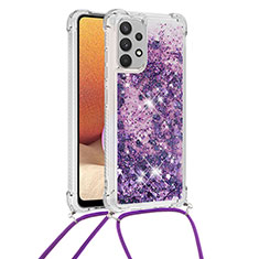 Custodia Silicone Cover Morbida Bling-Bling con Cinghia Cordino Mano S03 per Samsung Galaxy A32 5G Viola