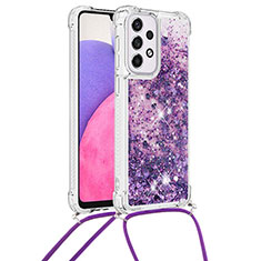 Custodia Silicone Cover Morbida Bling-Bling con Cinghia Cordino Mano S03 per Samsung Galaxy A33 5G Viola