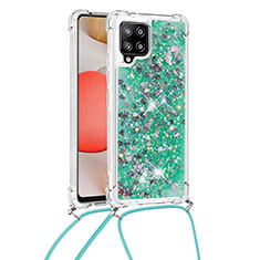 Custodia Silicone Cover Morbida Bling-Bling con Cinghia Cordino Mano S03 per Samsung Galaxy A42 5G Verde