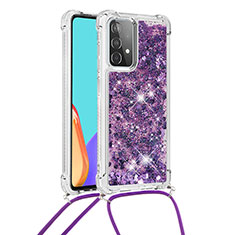 Custodia Silicone Cover Morbida Bling-Bling con Cinghia Cordino Mano S03 per Samsung Galaxy A52s 5G Viola