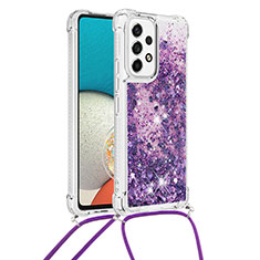 Custodia Silicone Cover Morbida Bling-Bling con Cinghia Cordino Mano S03 per Samsung Galaxy A53 5G Viola